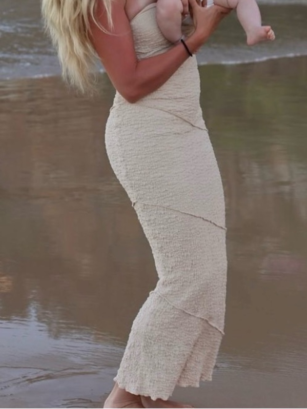 Ghanda Strapless Textured Cream Midi Dress
